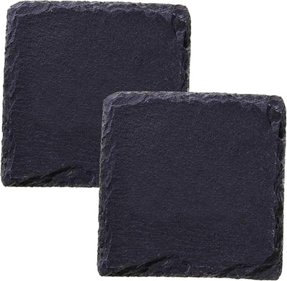 Black Nature Stone Round Coasters Set of 2, Cup Coasters Absorbent Anti-Scratch, Furniture Table Desk Drink Coaster for Office Bar Kitchen Home, Stylish Décor Protects Wood & Glass Surfaces (2 Pack)