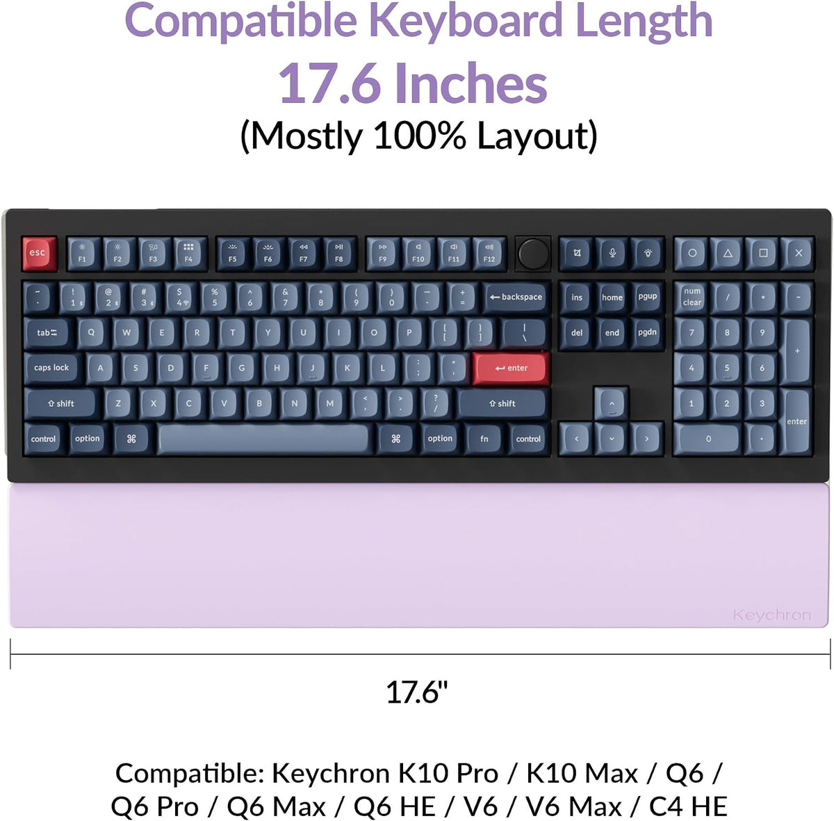 Silicone Wrist Rest for K10 Pro / K10 Max/ K10 HE / Q6 / Q6 Pro / Q6 Max / Q6 HE / V6 / V6 Max, 17.6" Non-Slip Palm Rest, 100% Full-Sized Mechanical Keyboards Support with Typing Pain Relief
