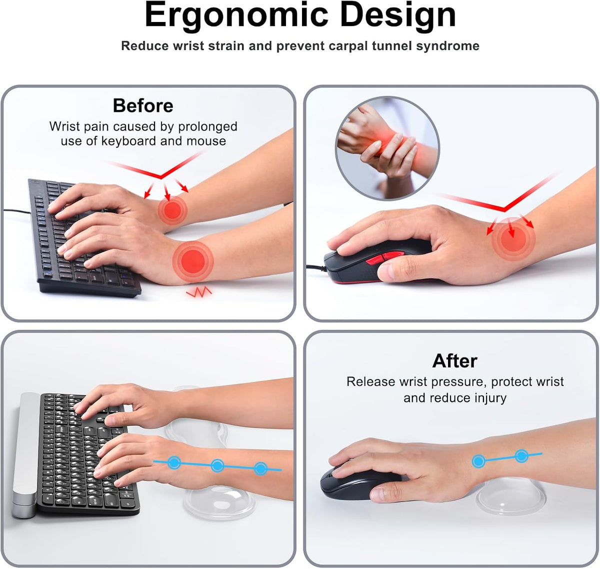 Gel Keyboard and Mouse Wrist Rest Set, Comfort Ergonomic Wrist Support, for Wrist Pain Relief, Computer Keyboard Wrist Rest (Transparent)