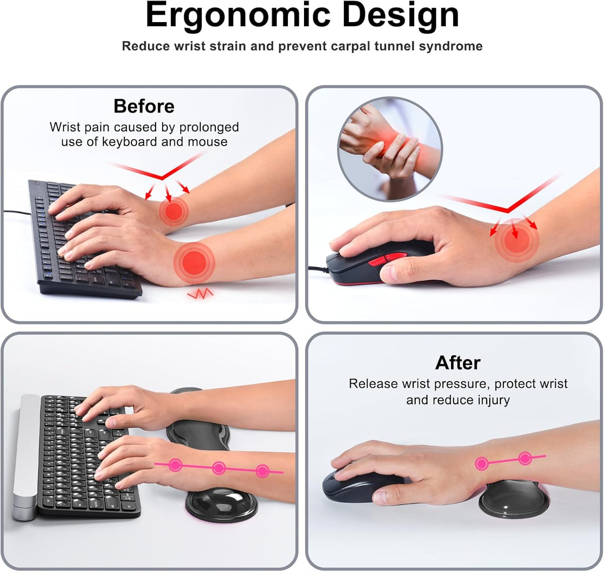 Gel Keyboard and Mouse Wrist Rest Set, Comfort Ergonomic Wrist Support, for Wrist Pain Relief, Computer Keyboard Wrist Rest (Transparent)