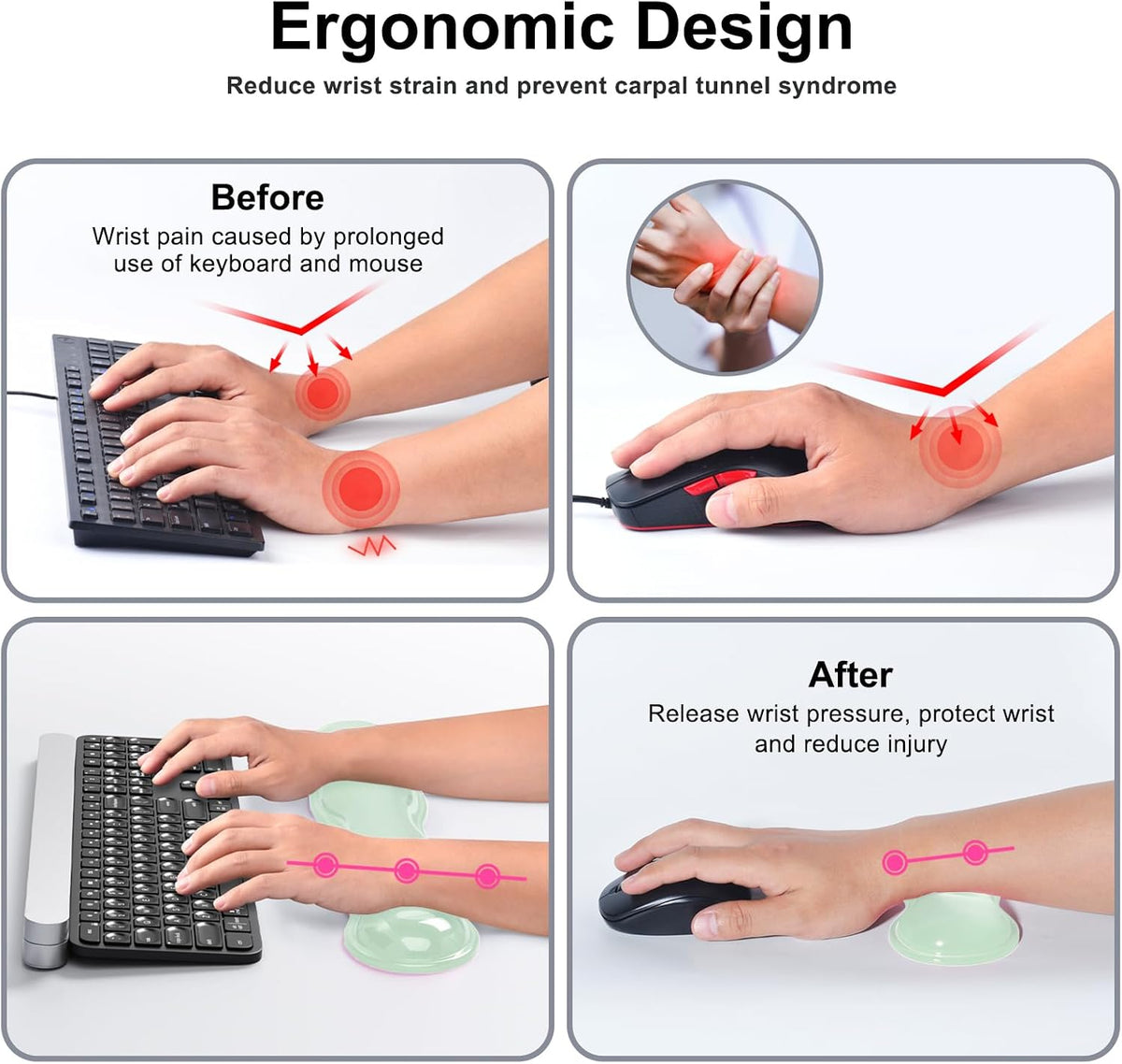 Gel Keyboard and Mouse Wrist Rest Set, Comfort Ergonomic Wrist Support, for Wrist Pain Relief, Computer Keyboard Wrist Rest (Transparent)
