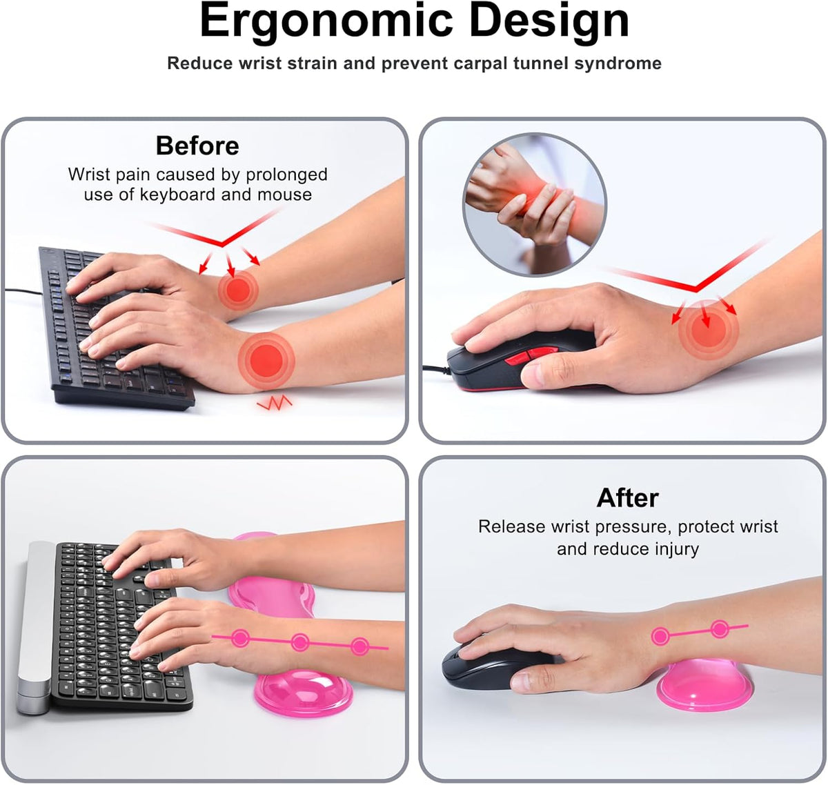 Gel Keyboard and Mouse Wrist Rest Set, Comfort Ergonomic Wrist Support, for Wrist Pain Relief, Computer Keyboard Wrist Rest (Transparent)