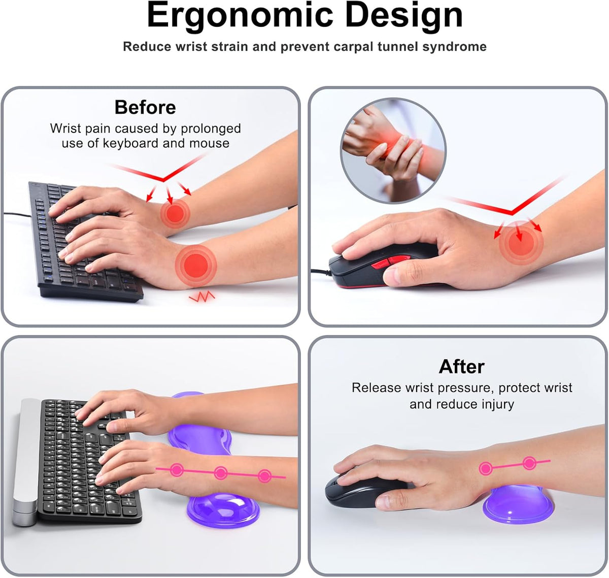 Gel Keyboard and Mouse Wrist Rest Set, Comfort Ergonomic Wrist Support, for Wrist Pain Relief, Computer Keyboard Wrist Rest (Transparent)