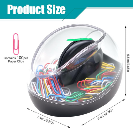 Paper Clip Holder, Mecyfaty Magnetic Paper Clips Dispenser Holder with Colorful Paperclips 100pcs, Upgraded Magnetic Design, Black Paperclip Holders for Desk School Office Supplies Organizer Accessory
