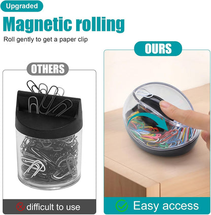 Paper Clip Holder, Mecyfaty Magnetic Paper Clips Dispenser Holder with Colorful Paperclips 100pcs, Upgraded Magnetic Design, Black Paperclip Holders for Desk School Office Supplies Organizer Accessory