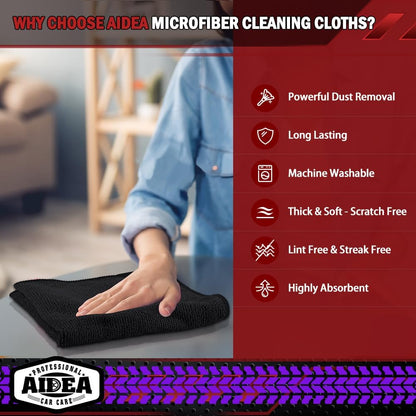 AIDEA Microfiber Cleaning Cloth-50PK, Microfiber Towels for Cars, 12"×12"