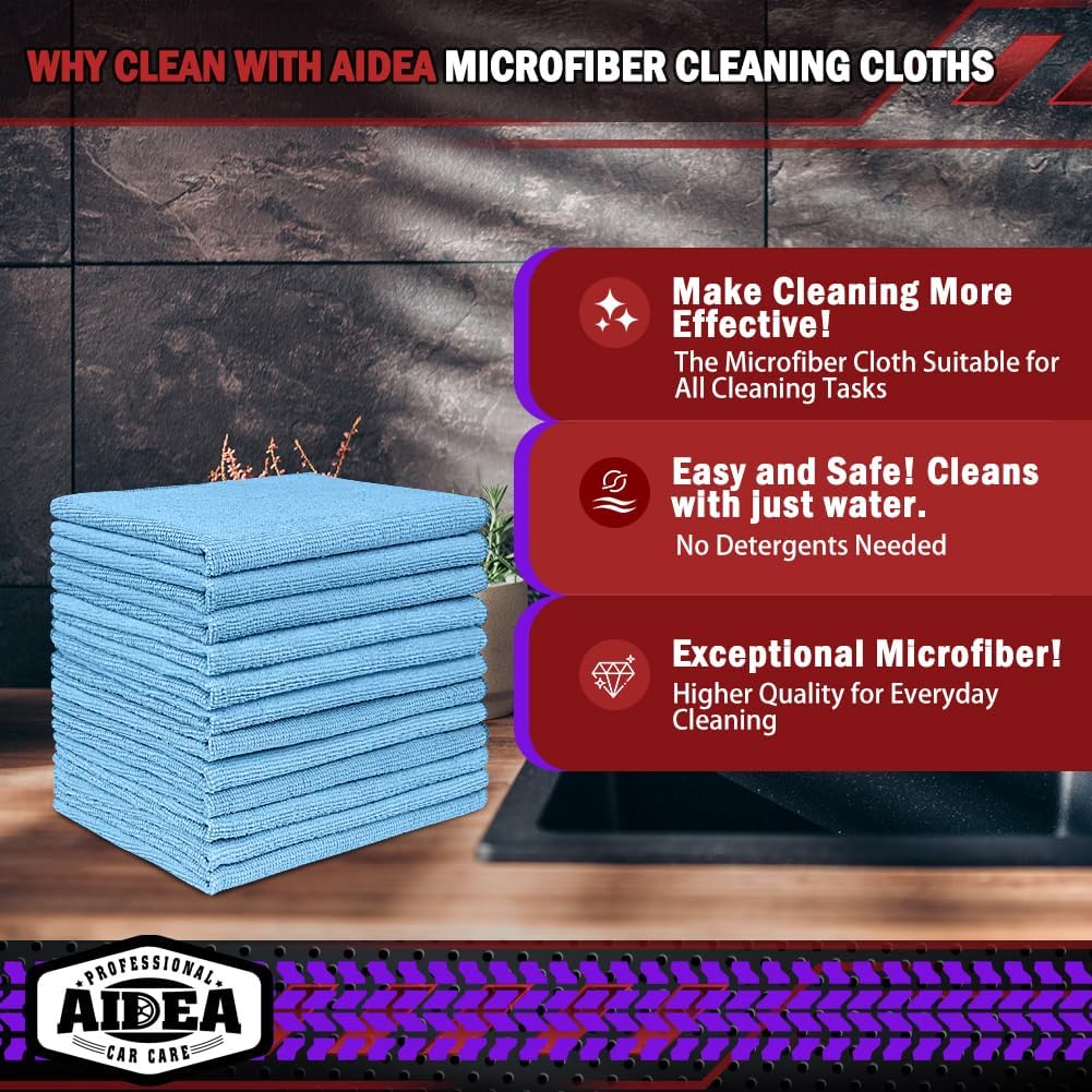 AIDEA Microfiber Cleaning Cloth-50PK, Microfiber Towels for Cars, 12"×12"
