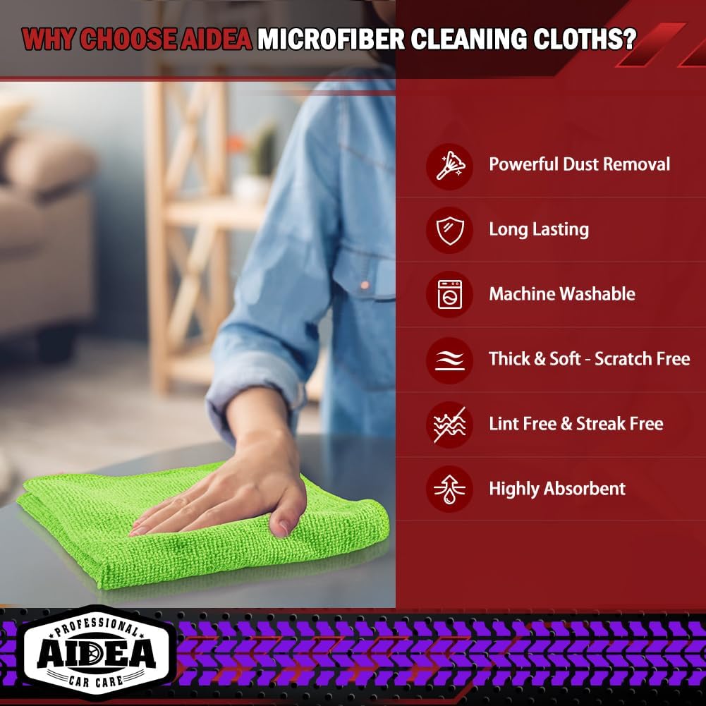 AIDEA Microfiber Cleaning Cloth-50PK, Microfiber Towels for Cars, 12"×12"