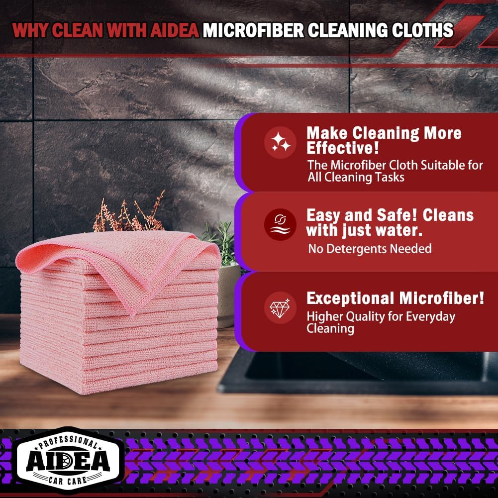AIDEA Microfiber Cleaning Cloth-50PK, Microfiber Towels for Cars, 12"×12"