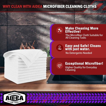 AIDEA Microfiber Cleaning Cloth-50PK, Microfiber Towels for Cars, 12"×12"