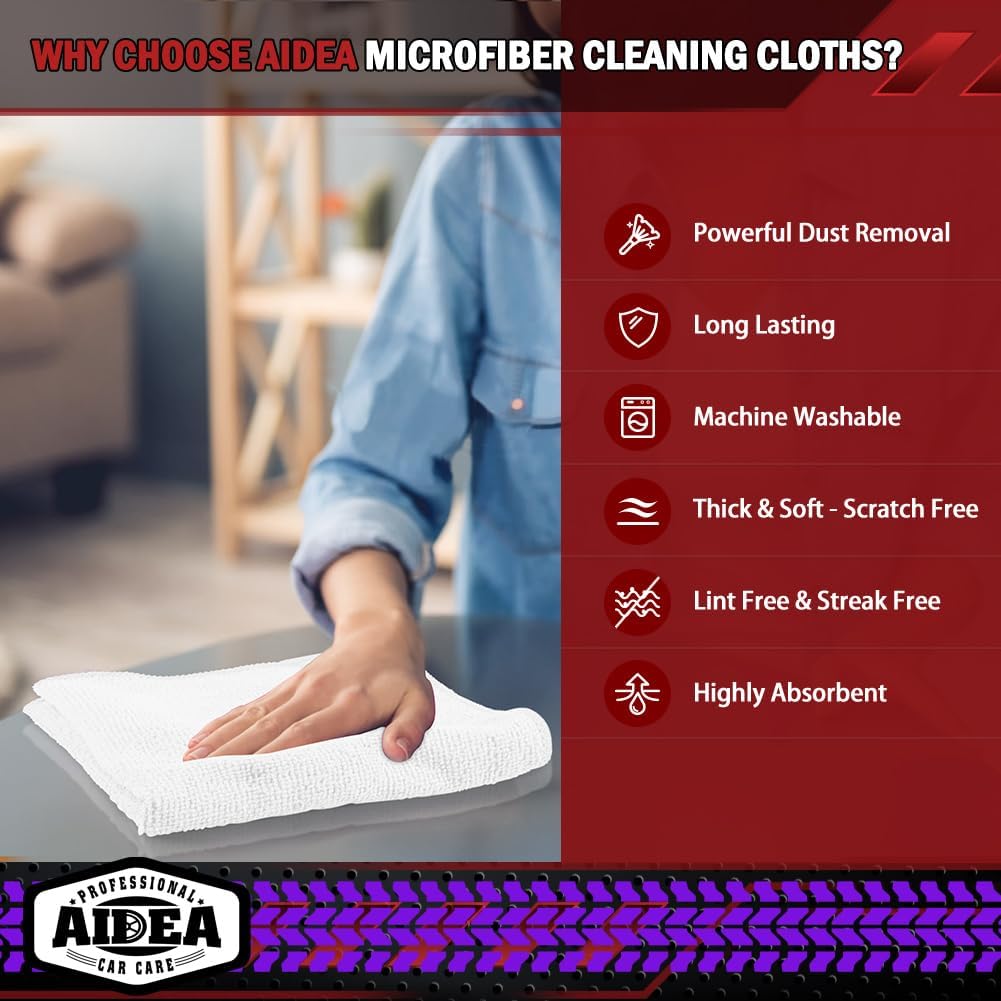 AIDEA Microfiber Cleaning Cloth-50PK, Microfiber Towels for Cars, 12"×12"