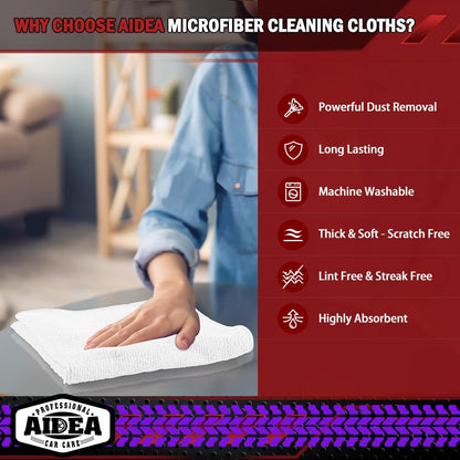 AIDEA Microfiber Cleaning Cloth-50PK, Microfiber Towels for Cars, 12"×12"