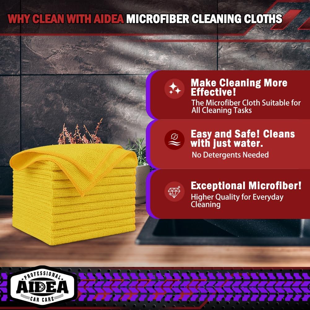 AIDEA Microfiber Cleaning Cloth-50PK, Microfiber Towels for Cars, 12"×12"