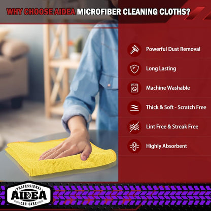 AIDEA Microfiber Cleaning Cloth-50PK, Microfiber Towels for Cars, 12"×12"