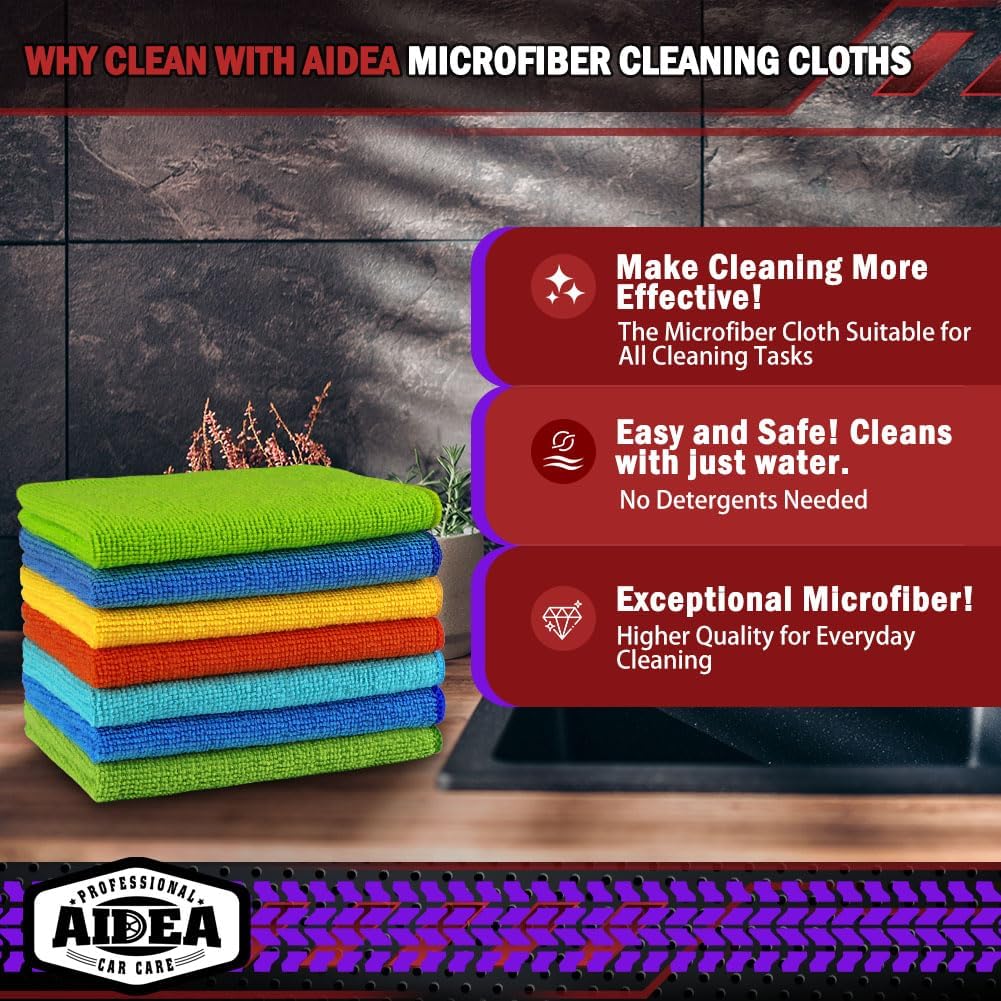AIDEA Microfiber Cleaning Cloth-50PK, Microfiber Towels for Cars, 12"×12"