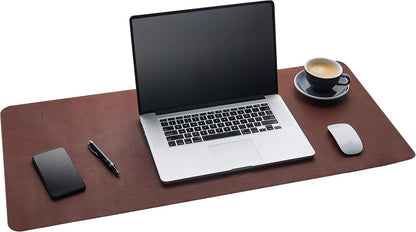 Desk Mat, Office Writing Desk Pad, Large 36" x 17" Dark Brown, for Top of Desks, Gift Ready Elegant Computer Desk Cover Protector PU Leather