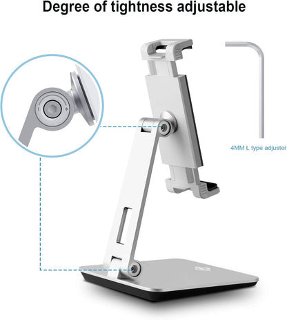 Tablet Stand Holder, Tightness Adjustable Multi-Angle Foldable Eye-Level Aluminum Solid Tablets Stands Dock for 4''-14''Tablets/Phone, iPad Series,Samsung Galaxy Tabs,Kindle Fire,Etc.