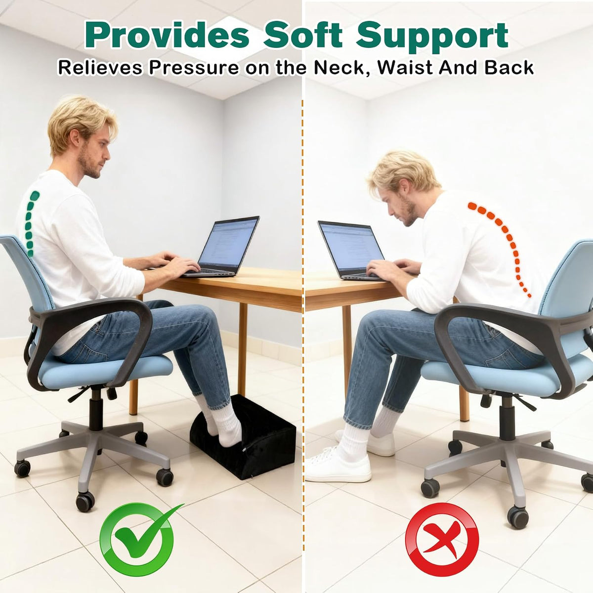 Adjustable Foot Rest Under Desk Removable Warmer Pocket Desk Foot Stool with High-Density Foam and Washable Cover Ergonomic Black Leg Rest for Home Office