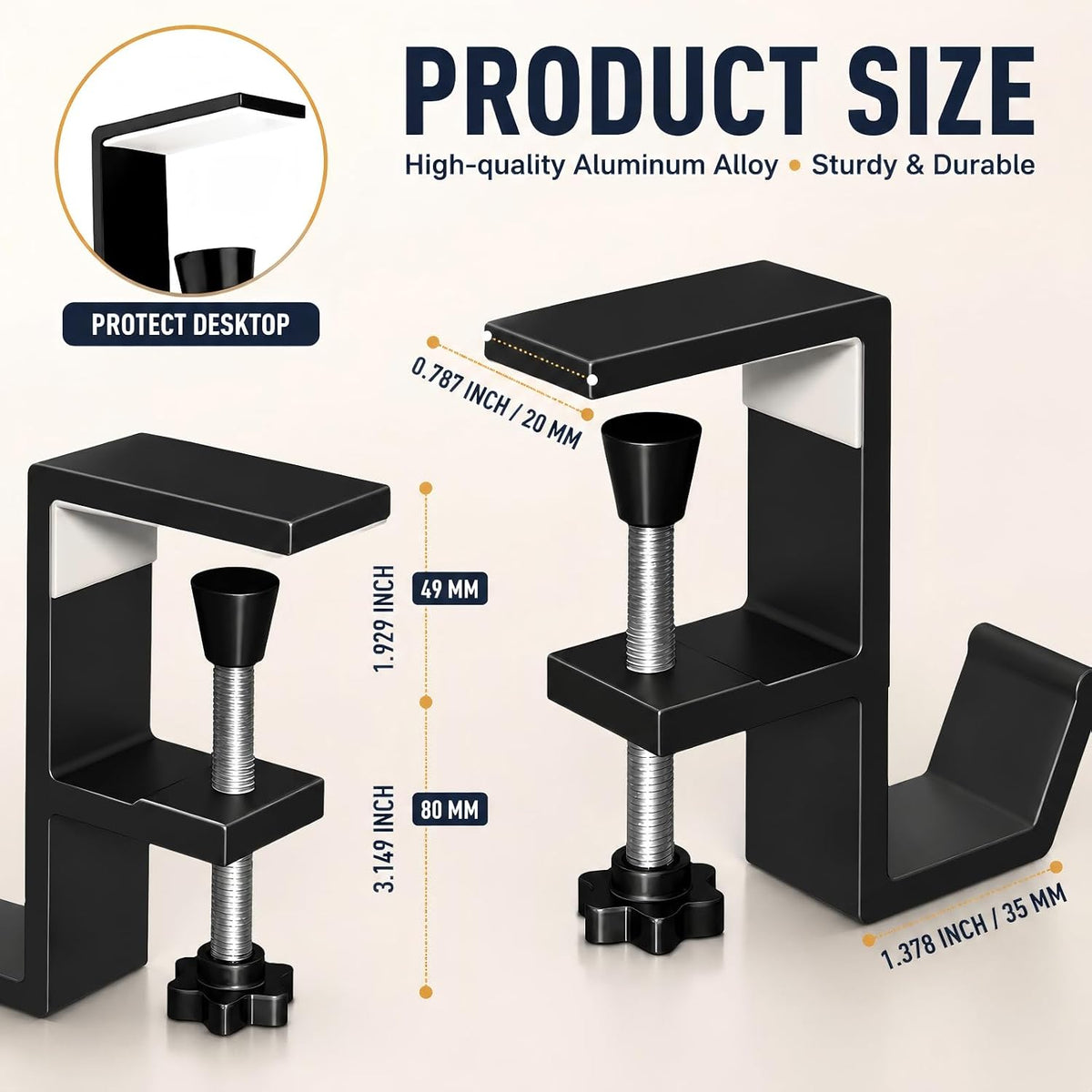 Headphone Stand - Aluminum Alloy Headphone Holder, Under Headset Stand for Desk Fit for PC Gaming Headset Hanger Hook Suitable for Office, Computer, Student Class Desk, Handmade Creator Table