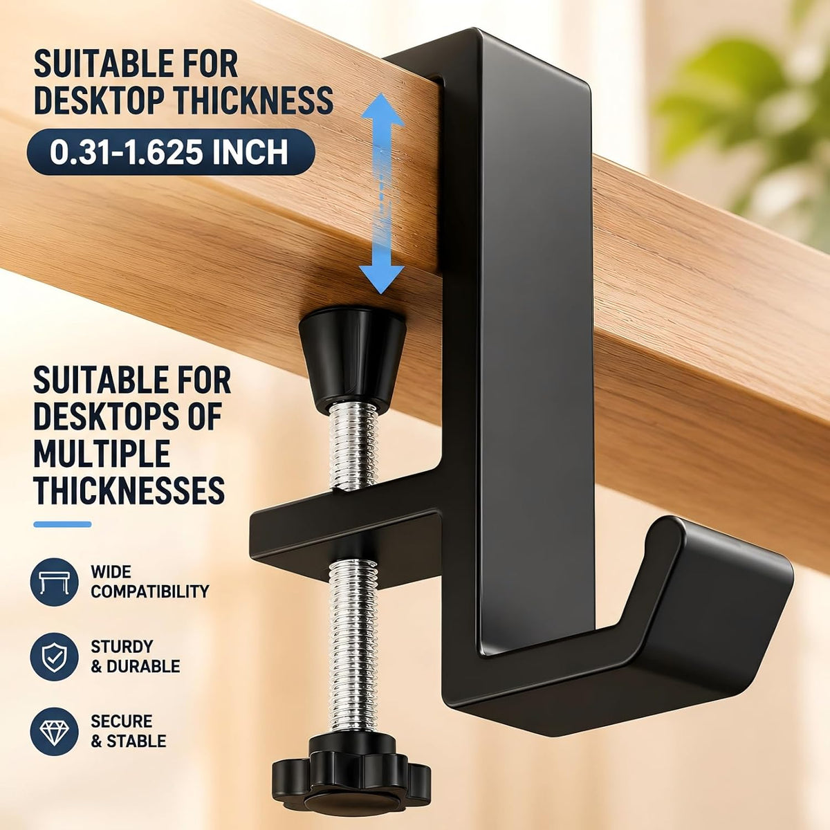 Headphone Stand - Aluminum Alloy Headphone Holder, Under Headset Stand for Desk Fit for PC Gaming Headset Hanger Hook Suitable for Office, Computer, Student Class Desk, Handmade Creator Table