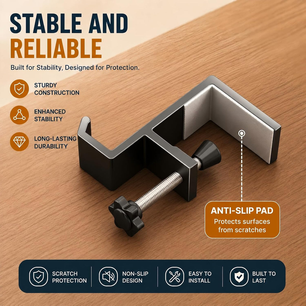 Headphone Stand - Aluminum Alloy Headphone Holder, Under Headset Stand for Desk Fit for PC Gaming Headset Hanger Hook Suitable for Office, Computer, Student Class Desk, Handmade Creator Table