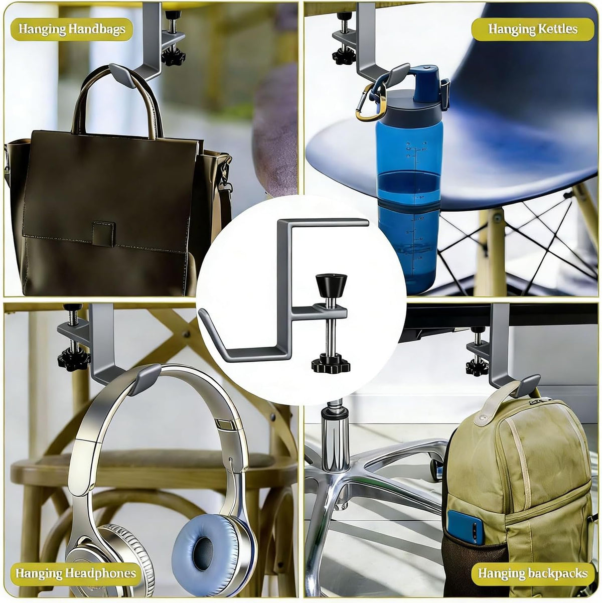 Headphone Stand - Aluminum Alloy Headphone Holder, Under Headset Stand for Desk Fit for PC Gaming Headset Hanger Hook Suitable for Office, Computer, Student Class Desk, Handmade Creator Table