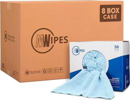 Microfiber Rags in A Box (50 Count) - Mwipes - 10" x 12" Reusable Wipes for Cleaning - Edgeless Terry Towels, Shop Rags, Wash, Dust, Disposable, House, Small Cleaning Cloths (White)