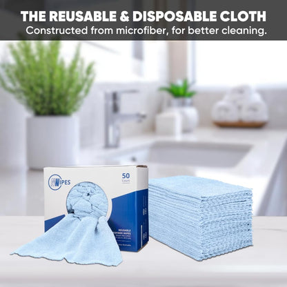 Microfiber Rags in A Box (50 Count) - Mwipes - 10" x 12" Reusable Wipes for Cleaning - Edgeless Terry Towels, Shop Rags, Wash, Dust, Disposable, House, Small Cleaning Cloths (White)