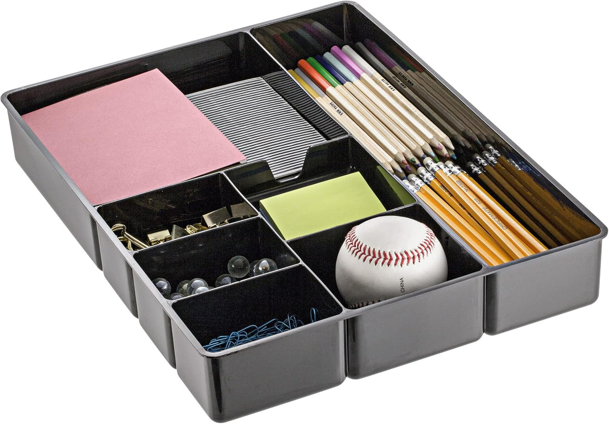 Deep Drawer Organizer Tray, 8 Compartments, 2 1/4"H x 15 1/8"W x 11 1/2"D, Black