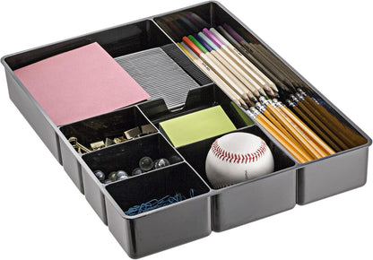 Deep Drawer Organizer Tray, 8 Compartments, 2 1/4"H x 15 1/8"W x 11 1/2"D, Black