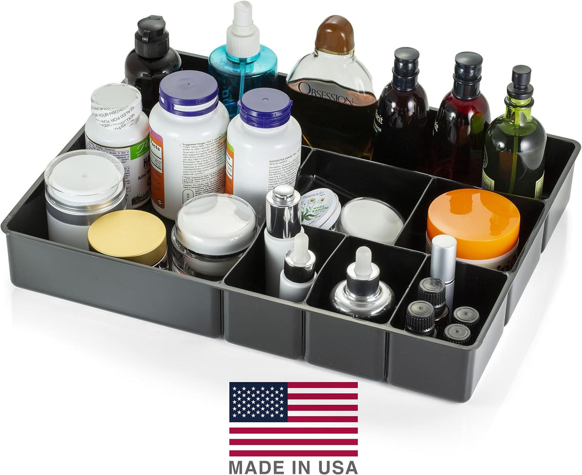 Deep Drawer Organizer Tray, 8 Compartments, 2 1/4"H x 15 1/8"W x 11 1/2"D, Black
