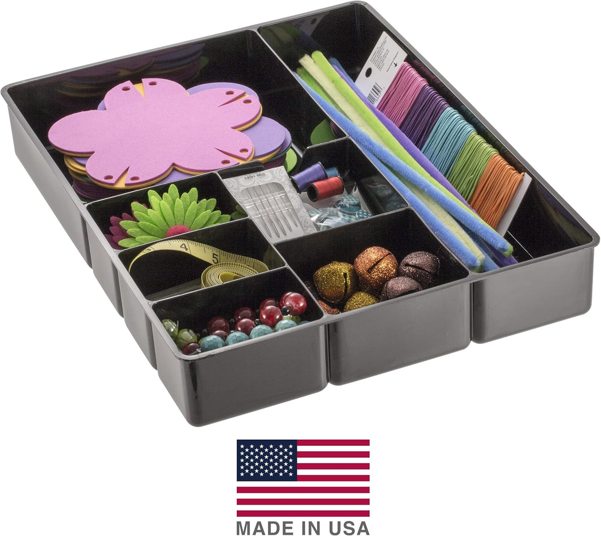 Deep Drawer Organizer Tray, 8 Compartments, 2 1/4"H x 15 1/8"W x 11 1/2"D, Black