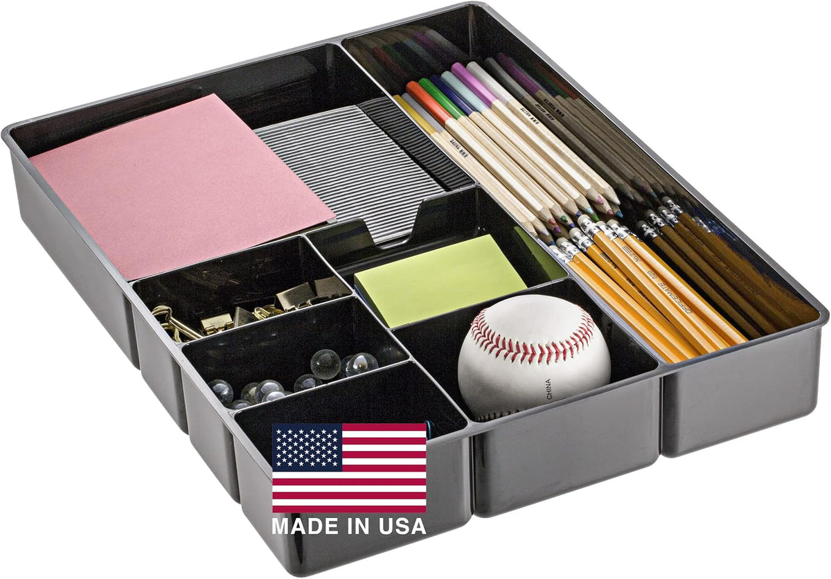Deep Drawer Organizer Tray, 8 Compartments, 2 1/4"H x 15 1/8"W x 11 1/2"D, Black