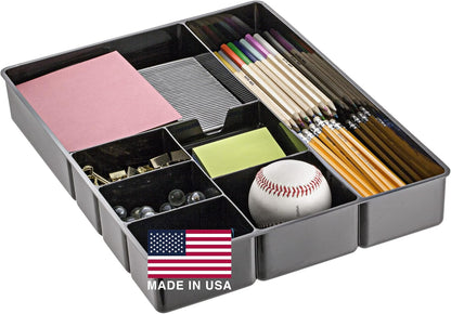Deep Drawer Organizer Tray, 8 Compartments, 2 1/4"H x 15 1/8"W x 11 1/2"D, Black