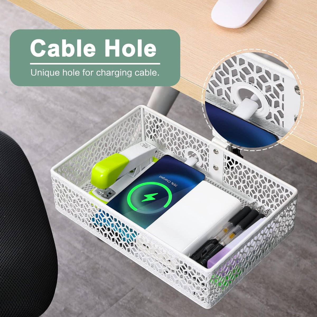 Under Desk Storage Basket Hanging Drawer Tray, Clamp On Organizer