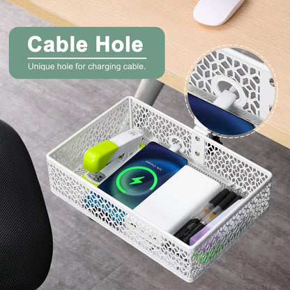 Under Desk Storage Basket Hanging Drawer Tray, Clamp On Organizer