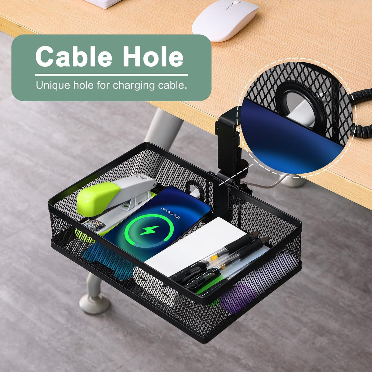Under Desk Storage Basket Hanging Drawer Tray, Clamp On Organizer