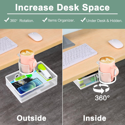Under Desk Storage Basket Hanging Drawer Tray, Clamp On Organizer