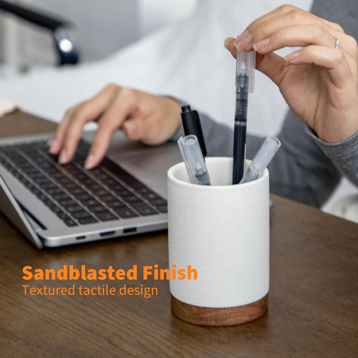 Ceramic Pen Holder for Desk, Pencil Cup, (White,Set / 1)