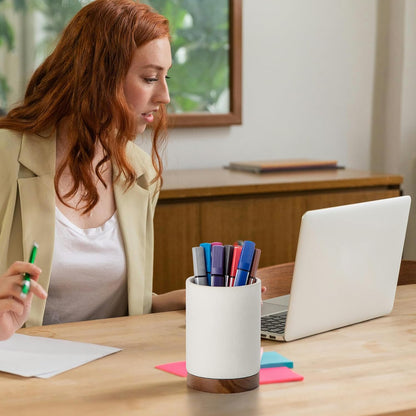 Ceramic Pen Holder for Desk, Pencil Cup, (White,Set / 1)