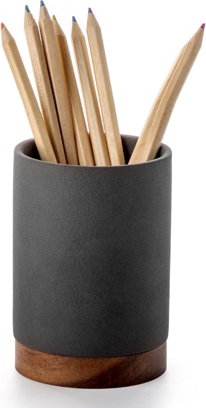 Ceramic Pen Holder for Desk, Pencil Cup, (White,Set / 1)