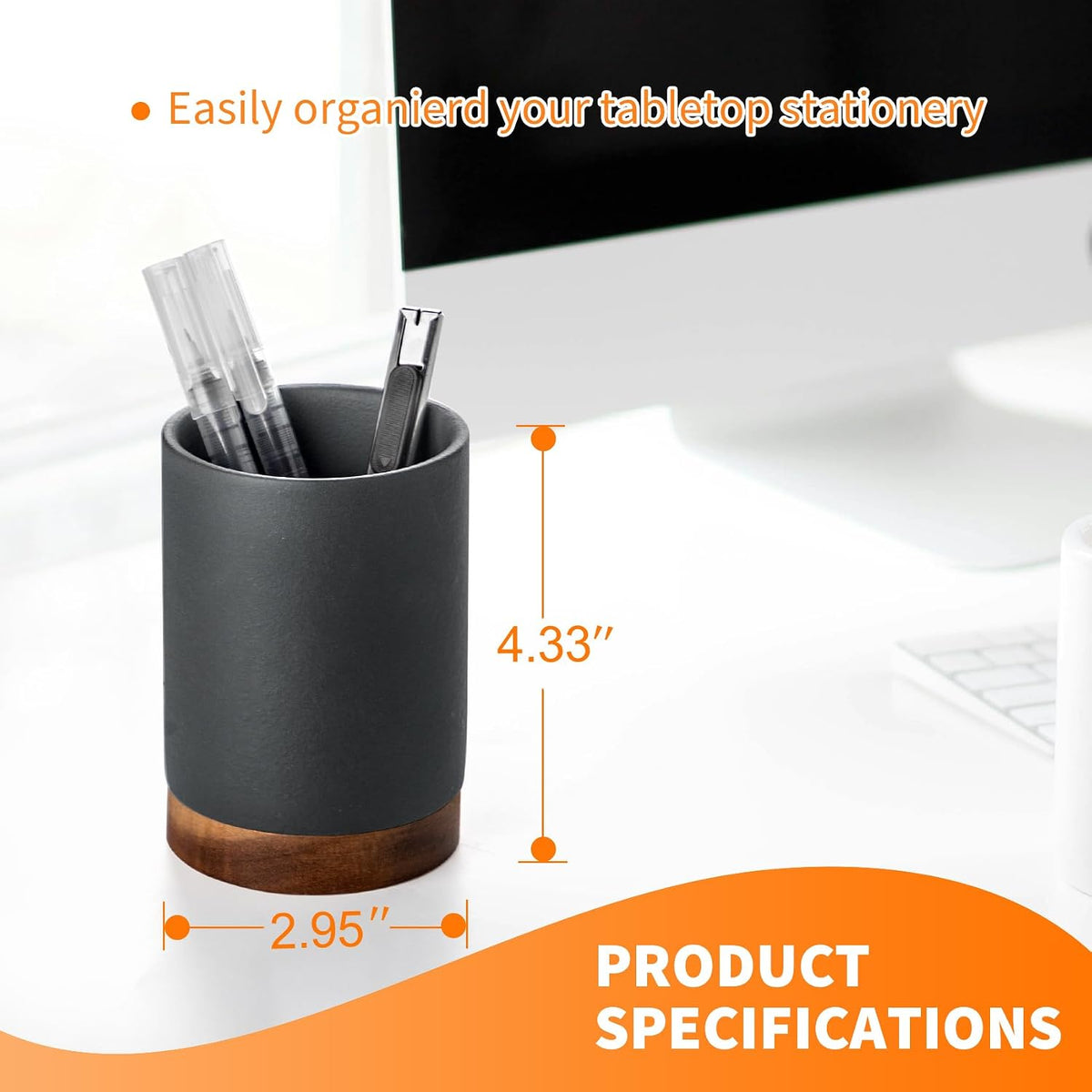 Ceramic Pen Holder for Desk, Pencil Cup, (White,Set / 1)