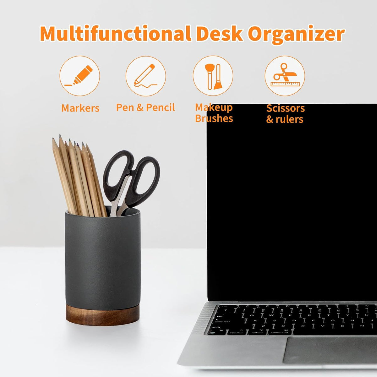 Ceramic Pen Holder for Desk, Pencil Cup, (White,Set / 1)