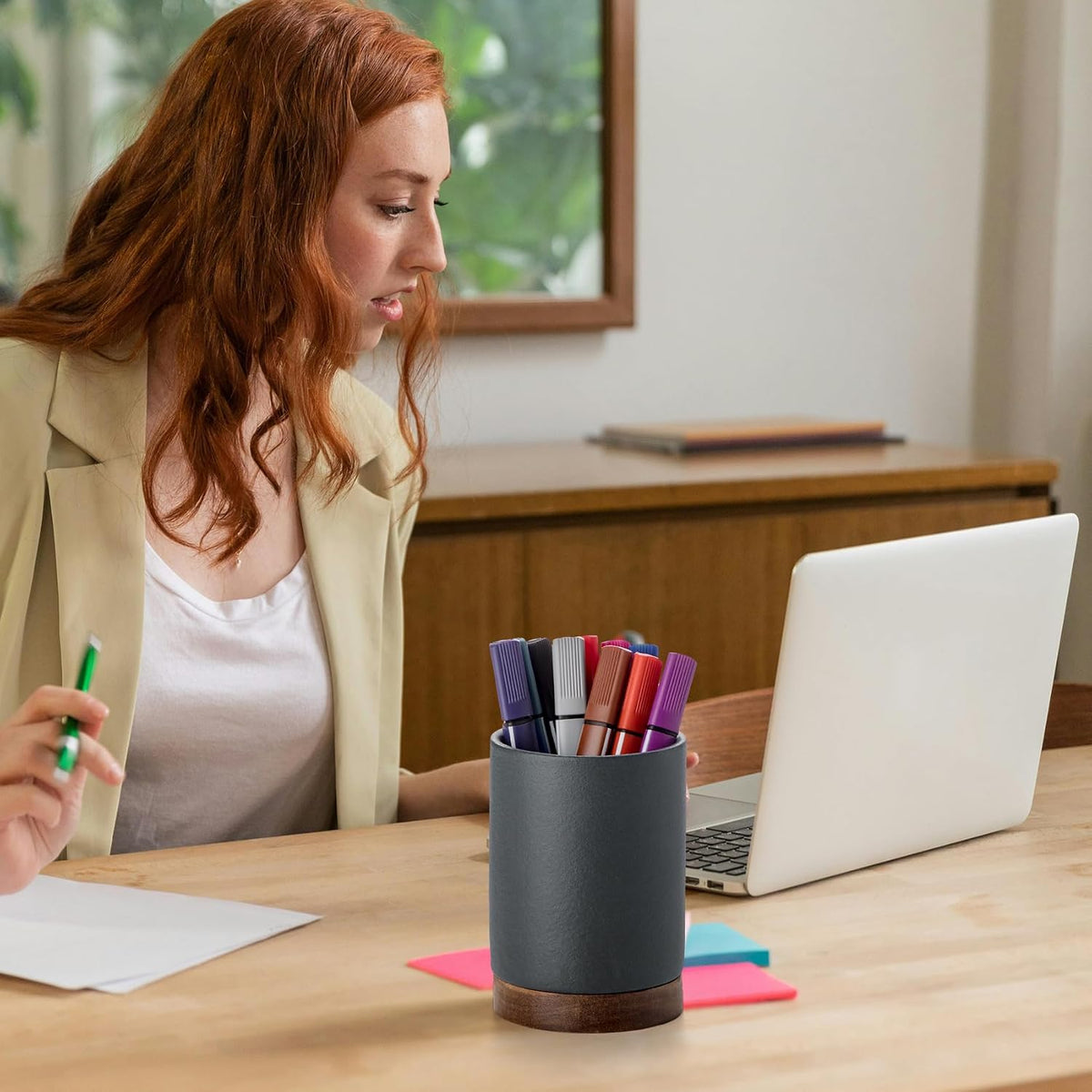 Ceramic Pen Holder for Desk, Pencil Cup, (White,Set / 1)