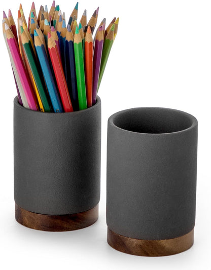 Ceramic Pen Holder for Desk, Pencil Cup, (White,Set / 1)