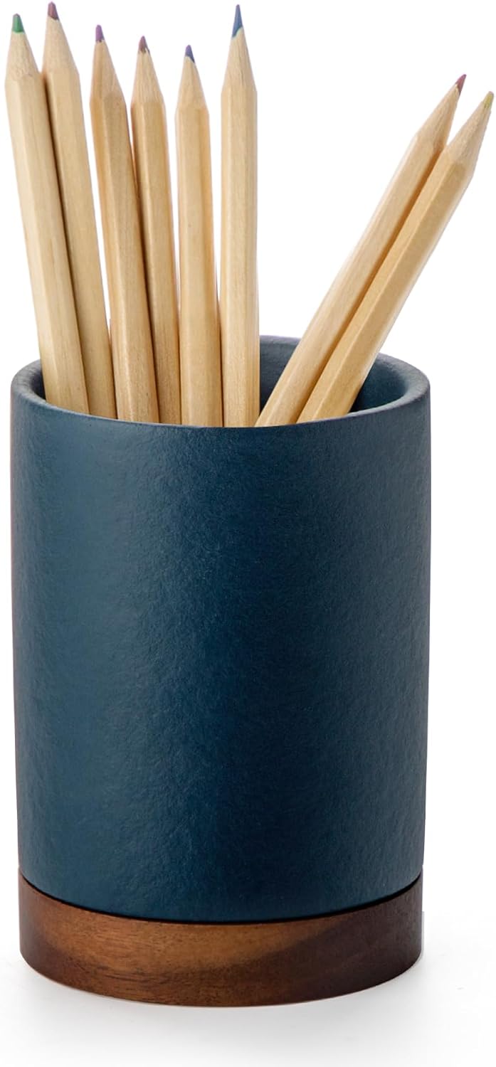 Ceramic Pen Holder for Desk, Pencil Cup, (White,Set / 1)
