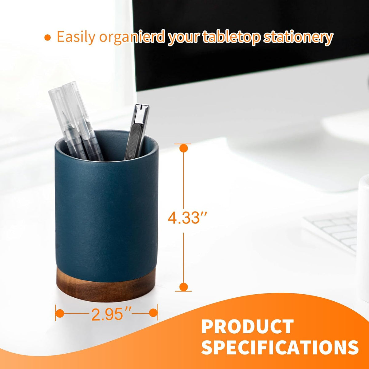 Ceramic Pen Holder for Desk, Pencil Cup, (White,Set / 1)