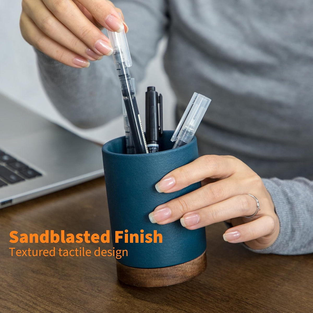 Ceramic Pen Holder for Desk, Pencil Cup, (White,Set / 1)