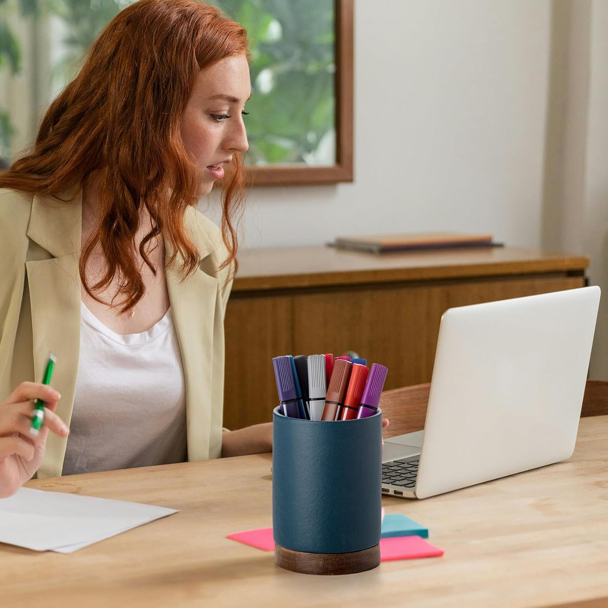 Ceramic Pen Holder for Desk, Pencil Cup, (White,Set / 1)