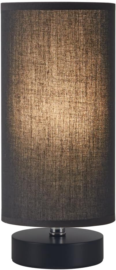 Table Lamp, Bedside Nightstand Lamp, Simple Desk Lamp, Cylinder Table Lamp for Bedroom Living Room Office Study, Black Shade and Base (Black)